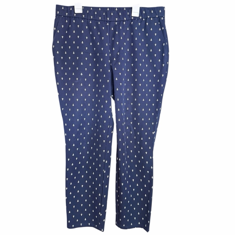 Lemon Way Navy Ankle Pull On Pants White Anchor Print‎ Nautical 14P